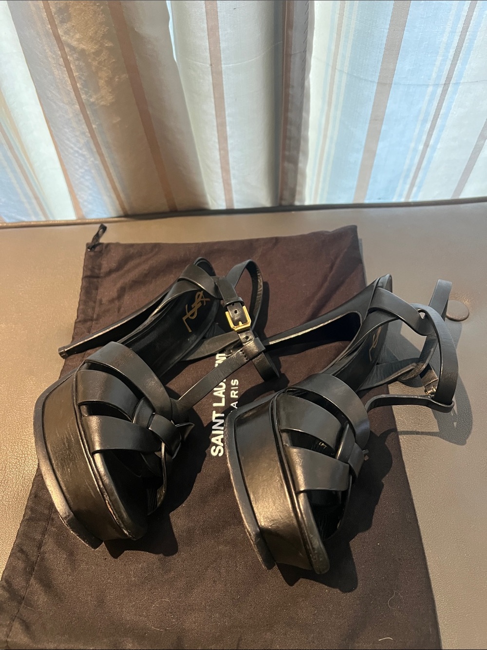 Saint Laurent Black Leather Woven-Strap Slingback Heels - Picture 3 of 5